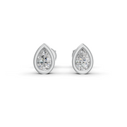 Pear Cut Real Moissanite Bezel Set Solitaire Stud Earrings Screw Back 14K Gold Plated